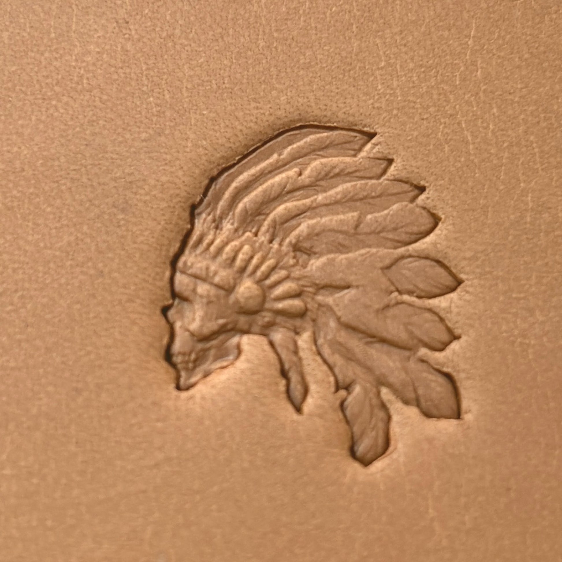 Indian Chief Headpiece leather stamp LT630 — pattern imprint on veg-tan leather