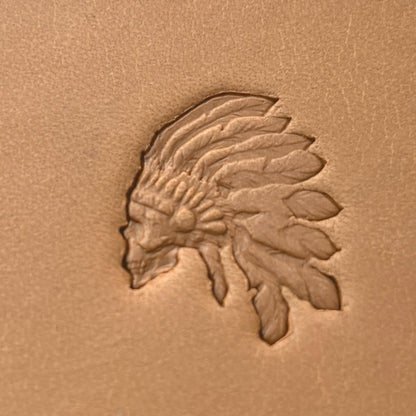 Indian Chief Headpiece leather stamp LT630 — pattern imprint on veg-tan leather