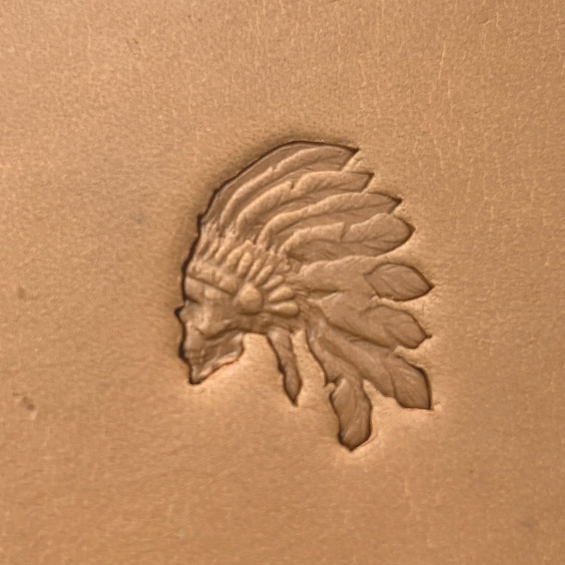 Indian Chief Headpiece leather stamp LT630 — pattern imprint on veg-tan leather