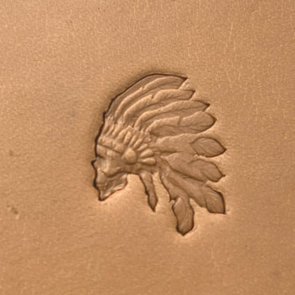 Indian Chief Headpiece leather stamp LT630 — pattern imprint on veg-tan leather