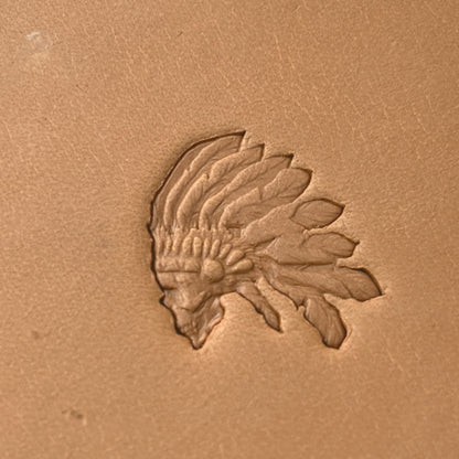 Indian Chief Headpiece leather stamp LT630 — single impression on veg-tan leather