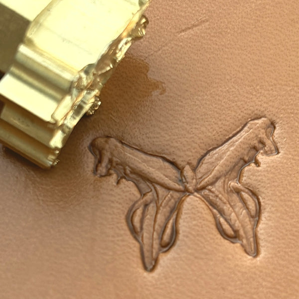 Flying Butterfly leather stamp LT632 — brass stamping tool with imprint on natural veg-tan leather