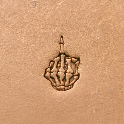 Middle Finger Skeleton Hand leather stamp LT634 — pattern imprint on veg-tan leather