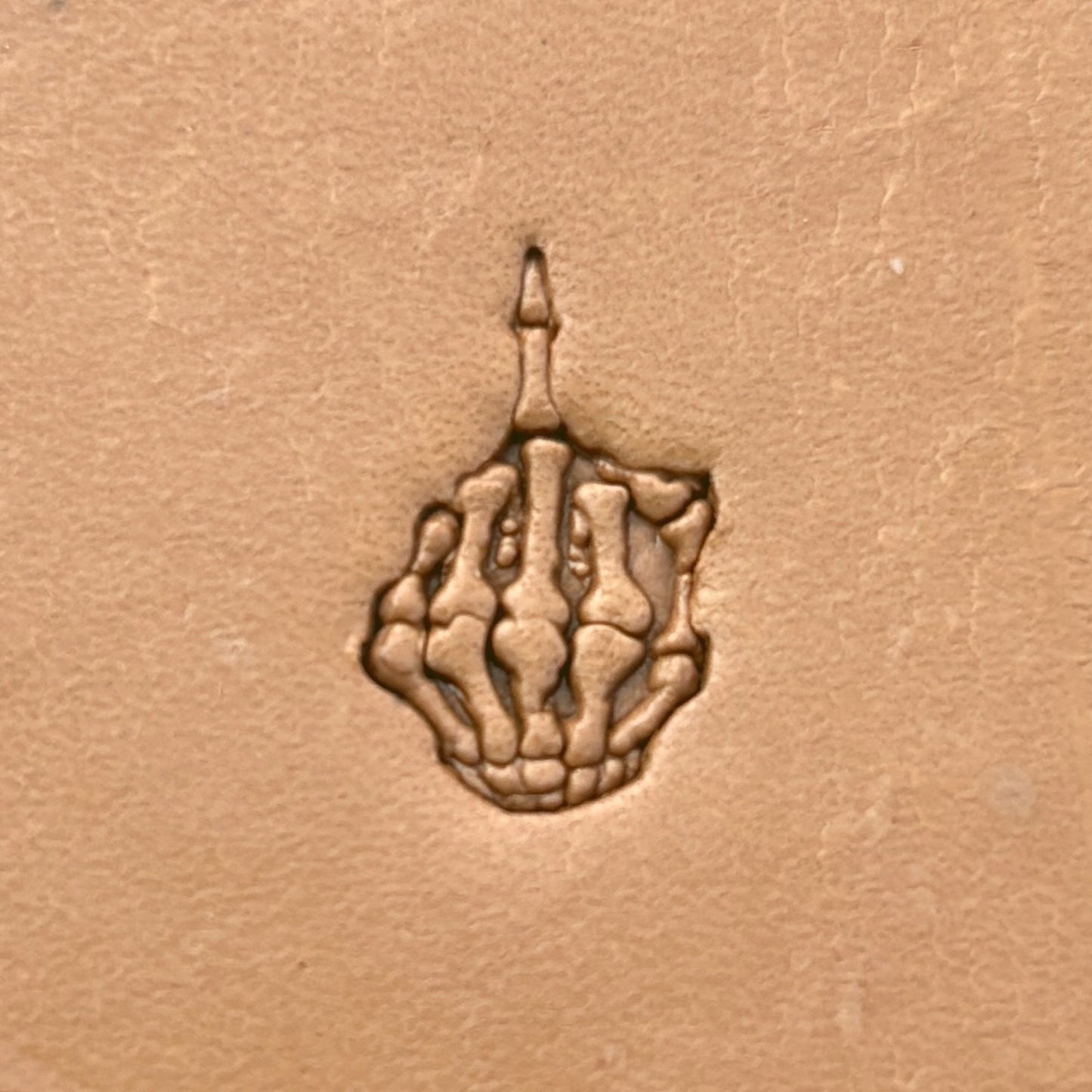 Middle Finger Skeleton Hand leather stamp LT634 — pattern imprint on veg-tan leather