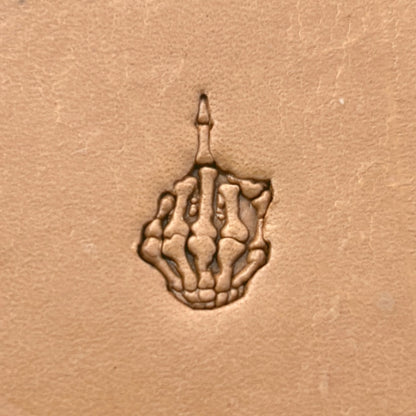 Middle Finger Skeleton Hand leather stamp LT634 — pattern imprint on veg-tan leather