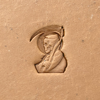 Grim Reaper Skull leather stamp LT635 — pattern imprint on veg-tan leather