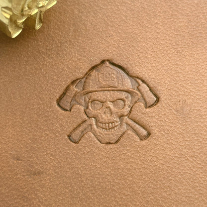 Firefighter Skull leather stamp LT638 — pattern imprint on veg-tan leather