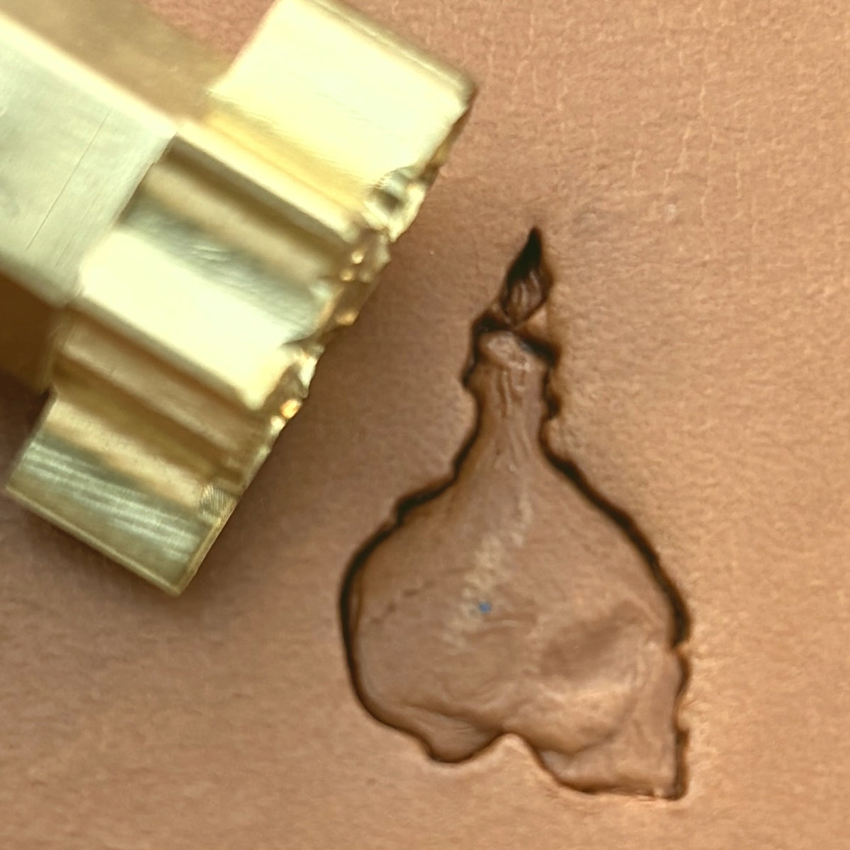 Candle Skull leather stamp LT639 — brass stamping tool with imprint on natural veg-tan leather