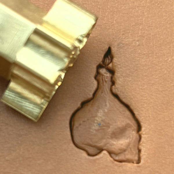 Candle Skull leather stamp LT639 — brass stamping tool with imprint on natural veg-tan leather