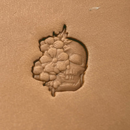 Floral Burst Skull leather stamp LT640 — pattern imprint on veg-tan leather