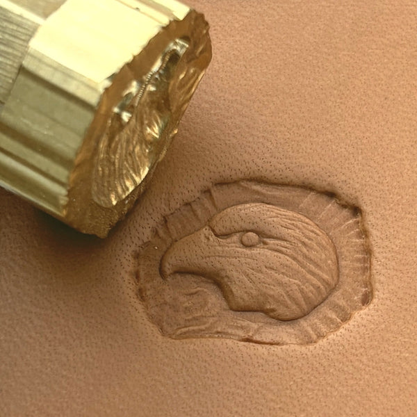 Bold Head Eagle leather stamp LT641 — brass stamping tool with imprint on natural veg-tan leather