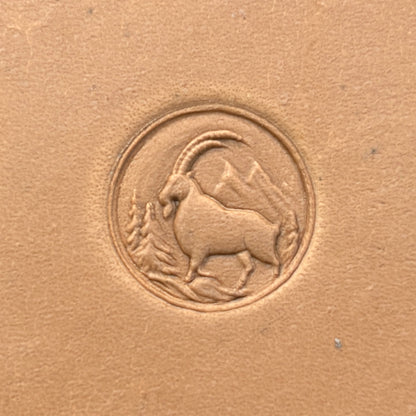 Mountain Scene Goat leather stamp LT644 — single impression on veg-tan leather