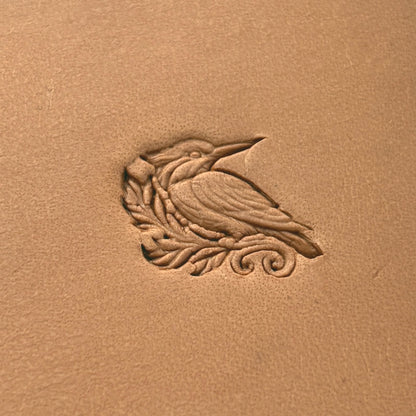 Kingfisher Bird leather stamp LT646 — pattern imprint on veg-tan leather
