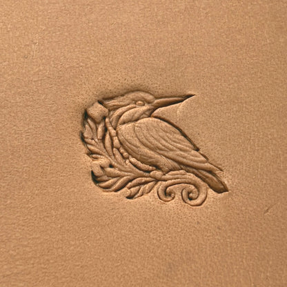 Kingfisher Bird leather stamp LT646 — pattern imprint on veg-tan leather