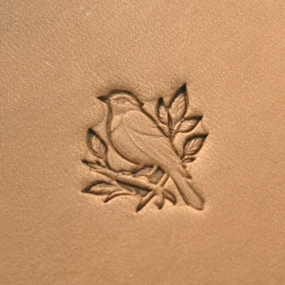 Songbird on Branch leather stamp LT647 — pattern imprint on veg-tan leather