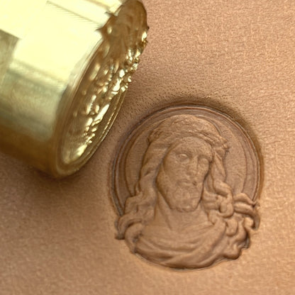 Sacred Portrait leather stamp LT651 — brass stamping tool with imprint on natural veg-tan leather