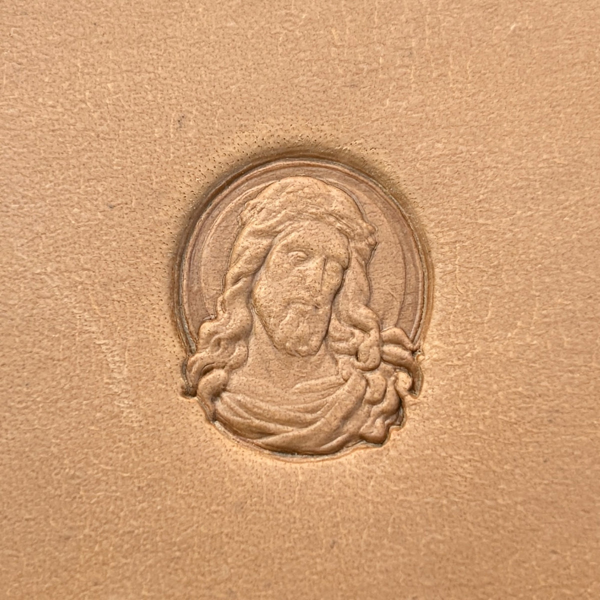 Sacred Portrait leather stamp LT651 — pattern imprint on veg-tan leather