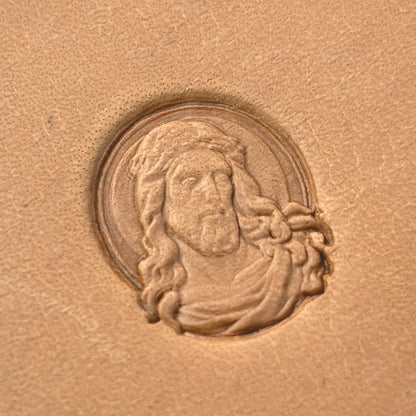 Sacred Portrait leather stamp LT651 — single impression on veg-tan leather