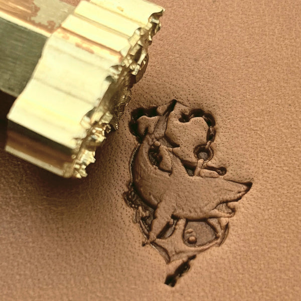 Shark leather stamp LT653 — brass stamping tool with imprint on natural veg-tan leather