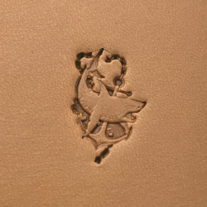 Shark leather stamp LT653 — single impression on veg-tan leather