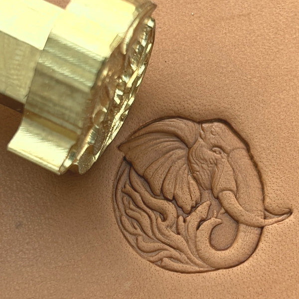 Head Elephant leather stamp LT656 — brass stamping tool with imprint on natural veg-tan leather