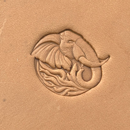 Head Elephant leather stamp LT656 — single impression on veg-tan leather