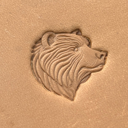 Head Bear leather stamp LT657 — pattern imprint on veg-tan leather