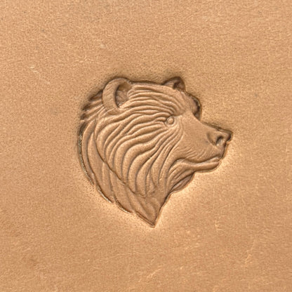 Head Bear leather stamp LT657 — single impression on veg-tan leather