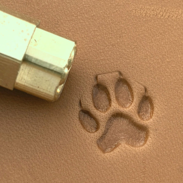 Paw Print Dog leather stamp LT659 — brass stamping tool with imprint on natural veg-tan leather
