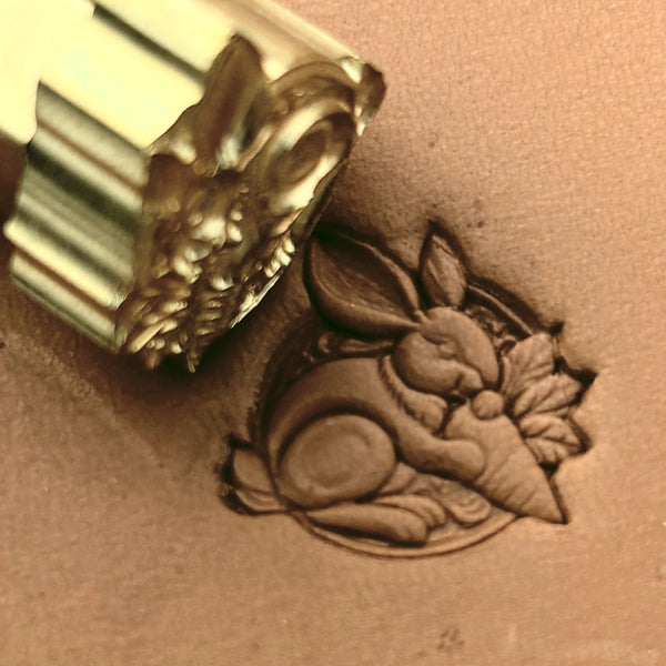 Eating Carrot Rabbit leather stamp LT660 — brass stamping tool with imprint on natural veg-tan leather