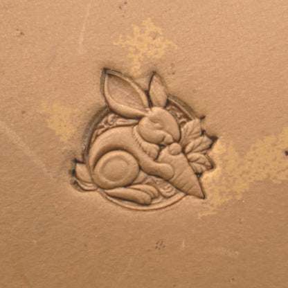 Eating Carrot Rabbit leather stamp LT660 — single impression on veg-tan leather