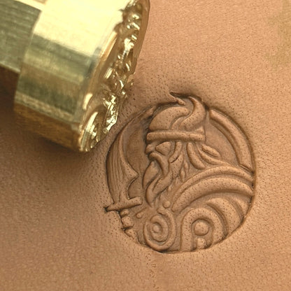 Viking Warrior leather stamp LT662 — brass stamping tool with imprint on natural veg-tan leather