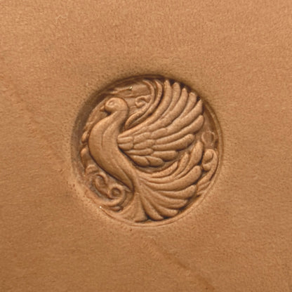 Elegant Bird Peacock leather stamp LT663 — single impression on veg-tan leather