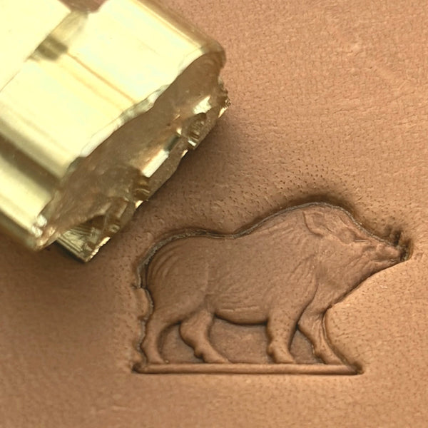Wild Boar leather stamp LT664 — brass stamping tool with imprint on natural veg-tan leather