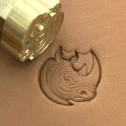 Rhino Head Animal leather stamp LT665 — brass stamping tool with imprint on natural veg-tan leather