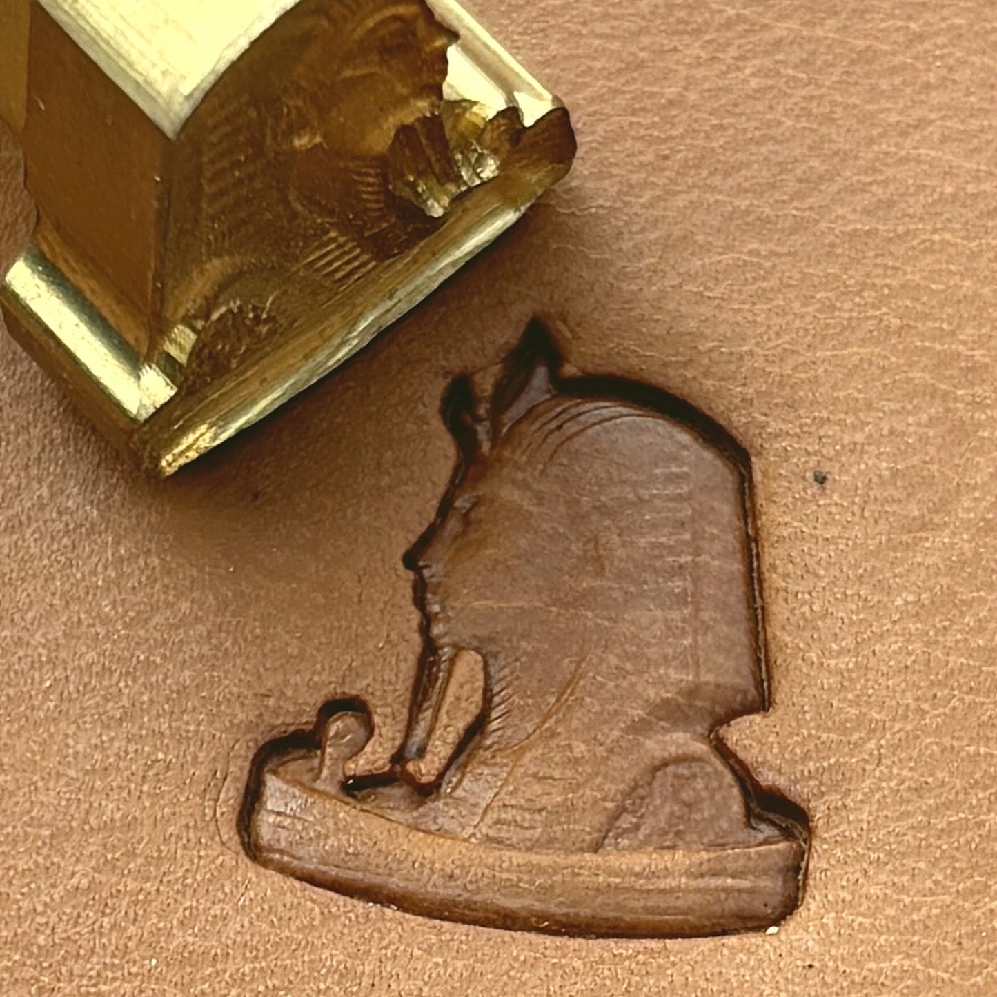 Pharaoh Style leather stamp LT668 — brass stamping tool with imprint on natural veg-tan leather