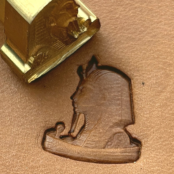 Pharaoh Style leather stamp LT668 — brass stamping tool with imprint on natural veg-tan leather