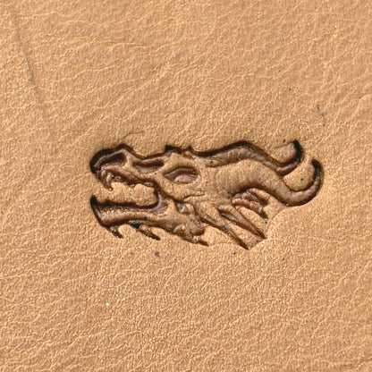 Skull Dragon leather stamp LT671 — single impression on veg-tan leather