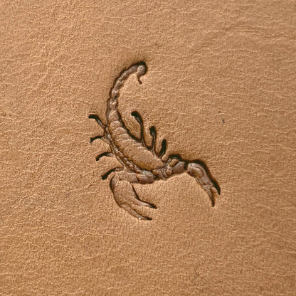 Scorpion leather stamp LT672 — pattern imprint on veg-tan leather