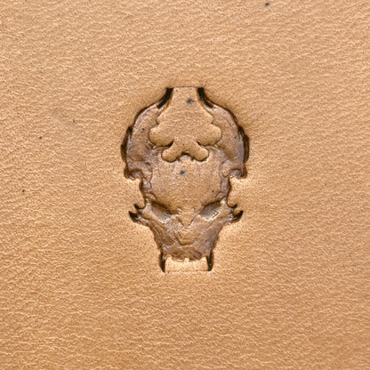 Skull Outline Dragon leather stamp LT674 — single impression on veg-tan leather