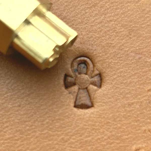 Ankh Symbol leather stamp LT677 — brass stamping tool with imprint on natural veg-tan leather