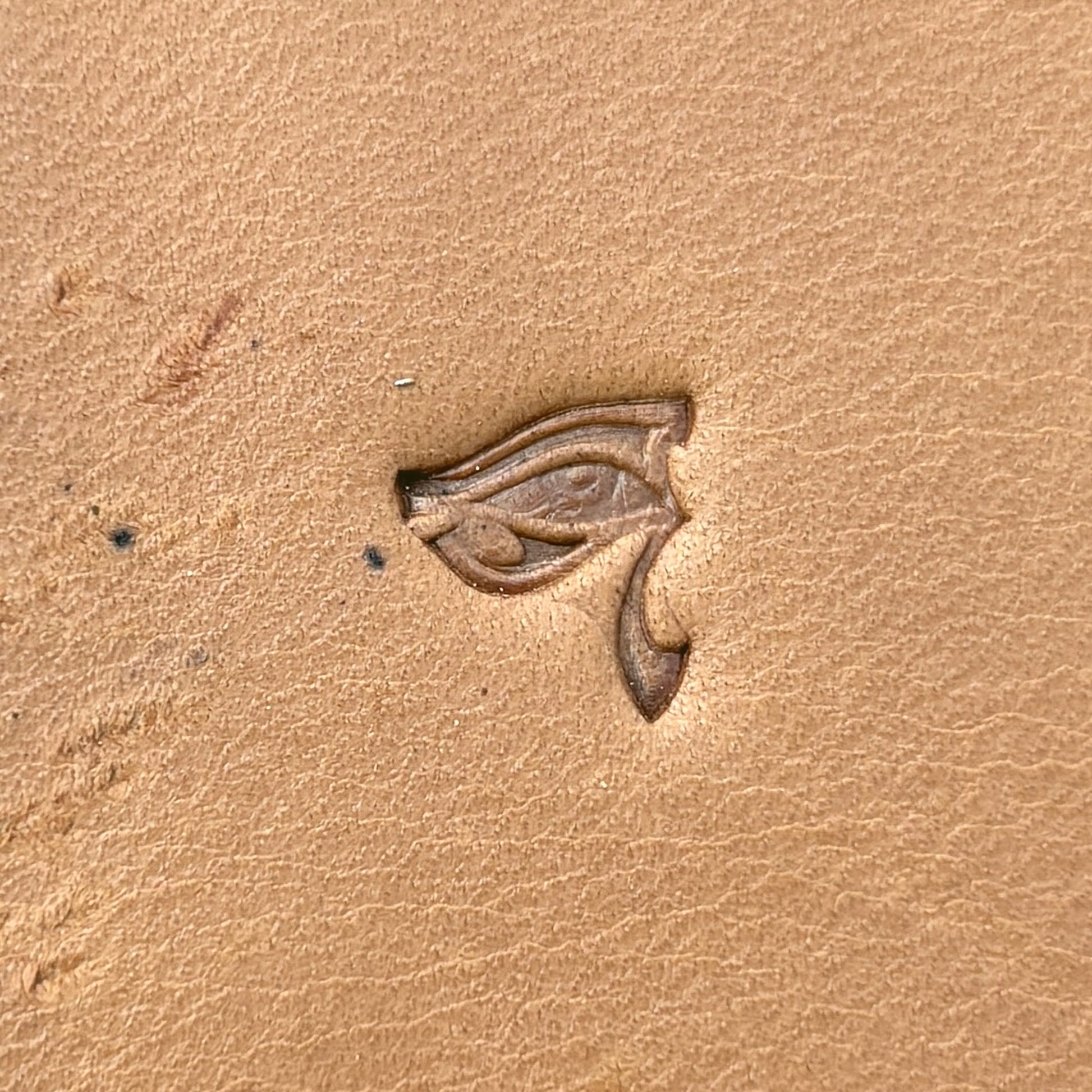 Horus Eye leather stamp LT678 — single impression on veg-tan leather