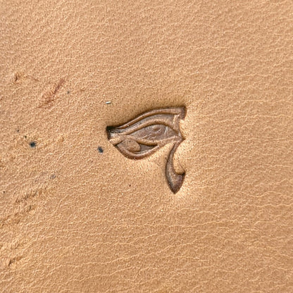 Horus Eye leather stamp LT678 — single impression on veg-tan leather