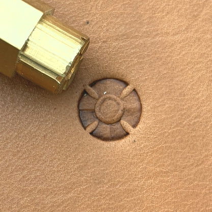 Circle Lines leather stamp LT680 — brass stamping tool with imprint on natural veg-tan leather