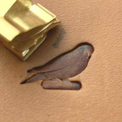 Parrot leather stamp LT687 — brass stamping tool with imprint on natural veg-tan leather
