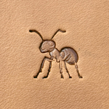 Ant leather stamp LT688 — single impression on veg-tan leather