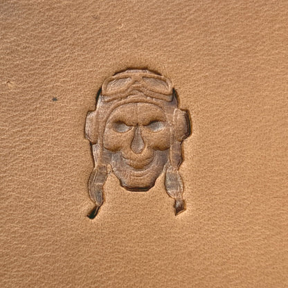 Aviator Pilot Skull leather stamp LT693 — pattern imprint on veg-tan leather