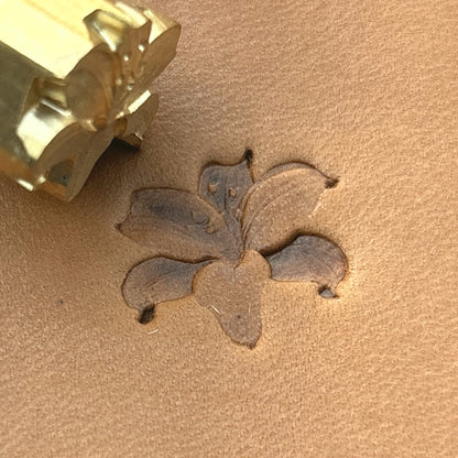 Lily Blossom Flower leather stamp LT698 — brass stamping tool with imprint on natural veg-tan leather