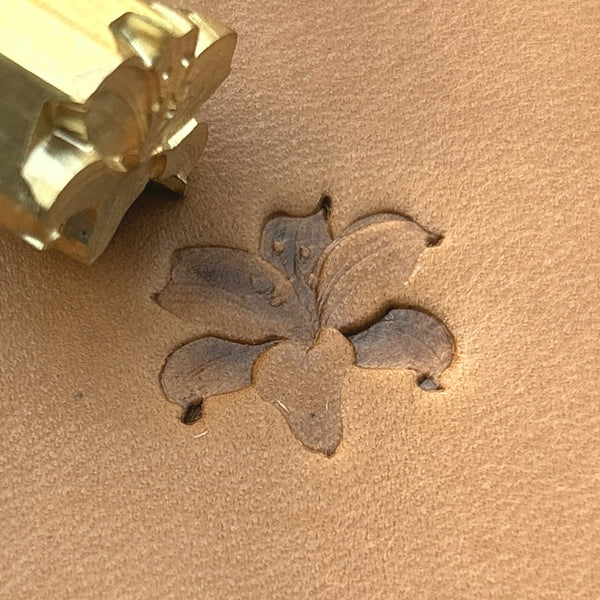Lily Blossom Flower leather stamp LT698 — brass stamping tool with imprint on natural veg-tan leather