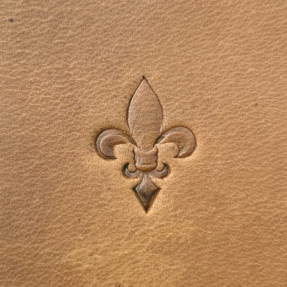 Fleur leather stamp LT704 — single impression on veg-tan leather